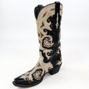 Lucchese 1883 Handmade Studded Fiona Black + Neutral Western Boots